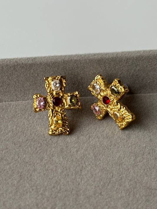 Cross Gem Earrings