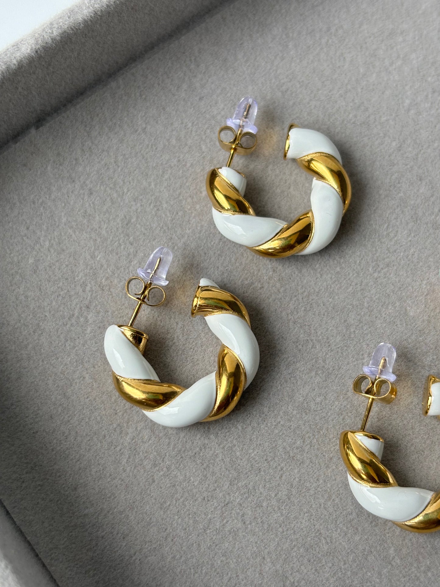 White Twisted Earrings