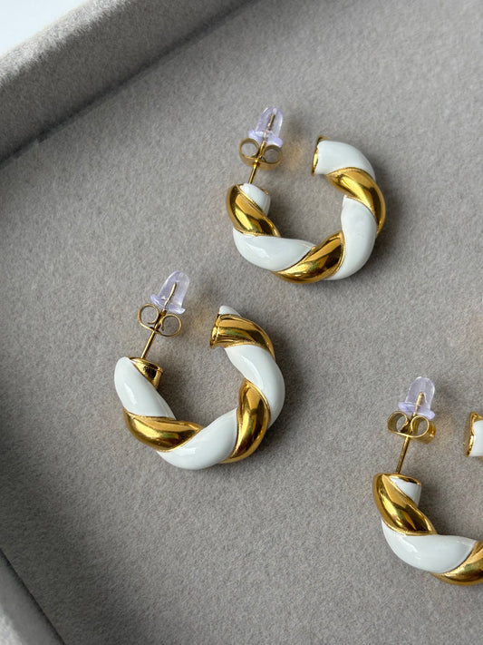 White Twisted Earrings